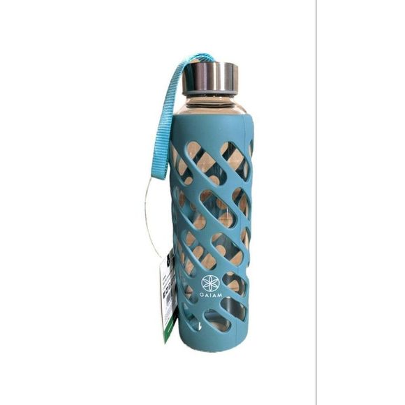 20oz Glass Water Bottle GAIAM Sure Grip Teal Spill Proof  BPA Free NEW - Picture 1 of 3